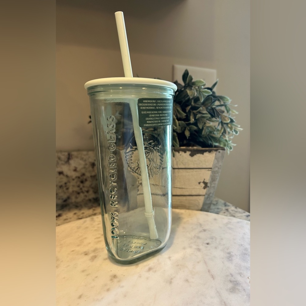 Starbucks Recycled Glass w/ Lid & Straw RARE